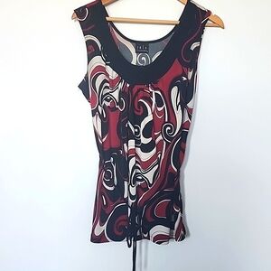 JKLA California Black, Red, and White Sleeveless Blouse  Size LG
